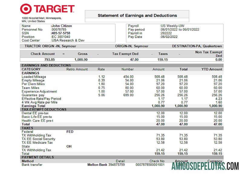 Esboço de pagamento da empresa de varejo alvo dos EUA baixar para verificação